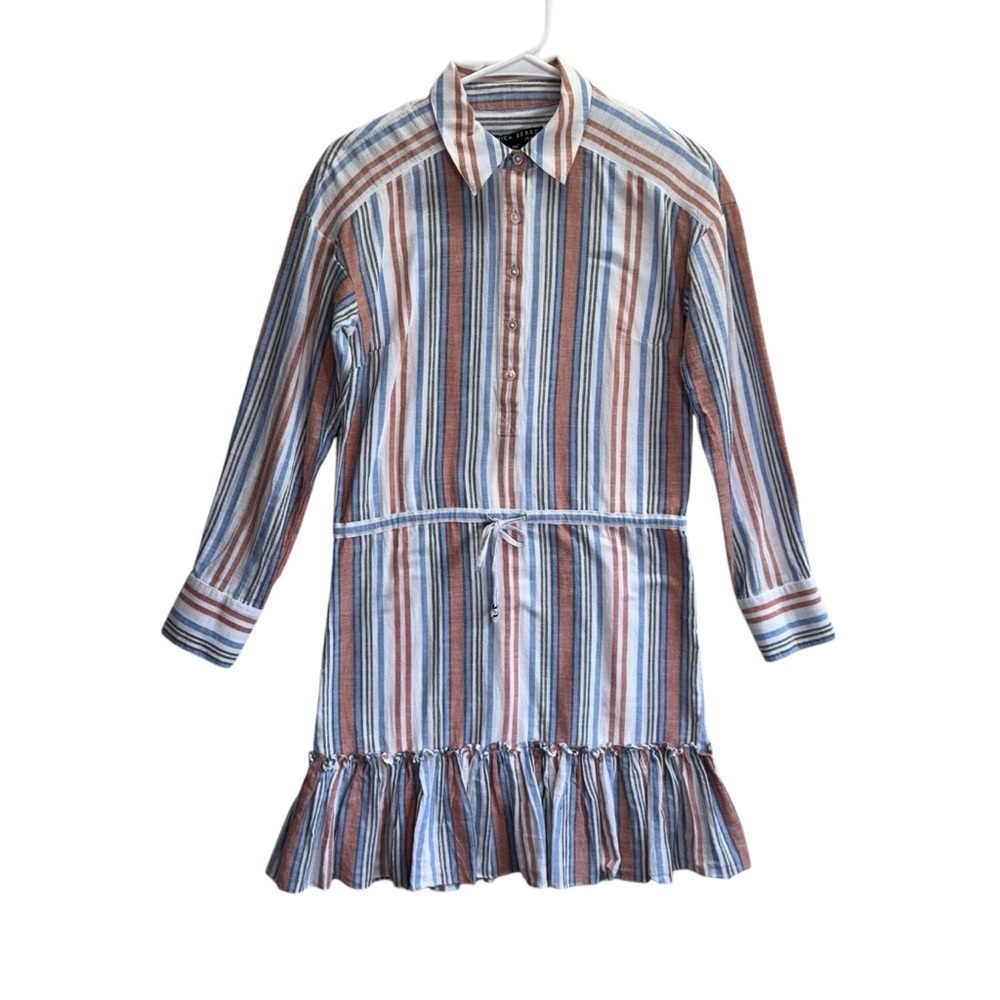 Veronica Beard Ardith Ruffled Striped Cotton Mini Shift Dress. Size XS - Picture 10 of 15